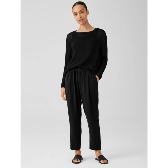Eileen Fisher - Silk Georgette Crepe Pleated Tapered Pant - XL - Picture 1 of 13